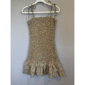 Storia Yellow Smocked Ruffle Short Dress‎ Floral Small